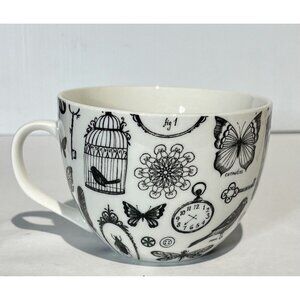English Table Tea/Coffee Mug White Ceramic Butterflies, Insects & Birds Rustic